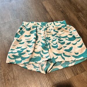 Tyche Teal and Cream Patterned Athletic Shorts